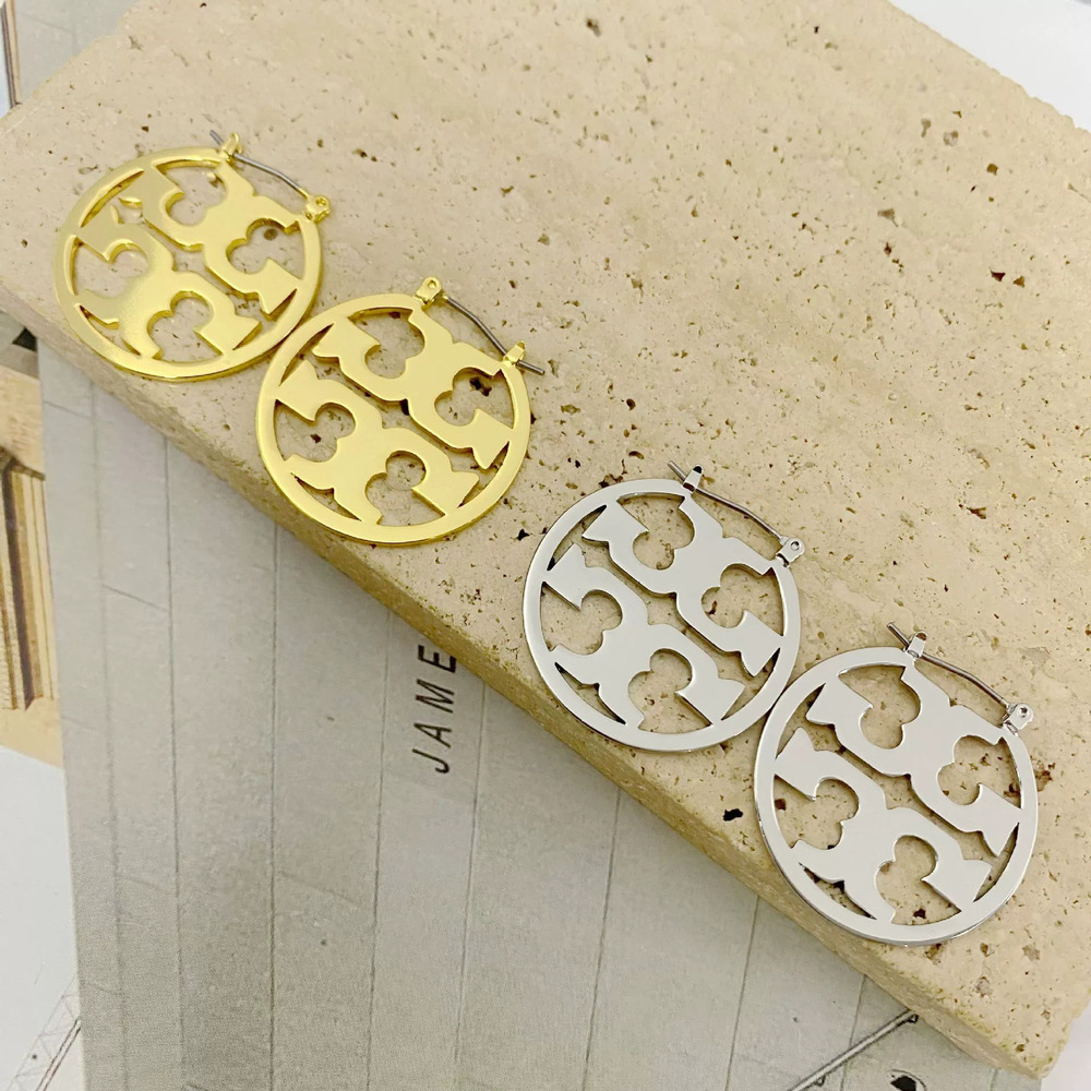 Tory Burch Geometric Inlaid Letter Hollow Earrings